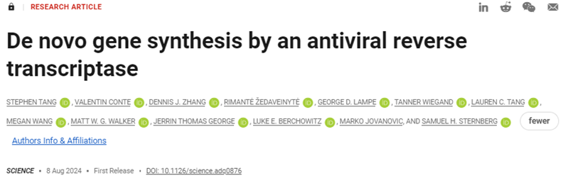 自由漂浮且瞬息即逝的“外星基因”？！Science：细菌利用一种逆转录酶将非编码 RNA转化为新的基因，有效抑制病毒复制